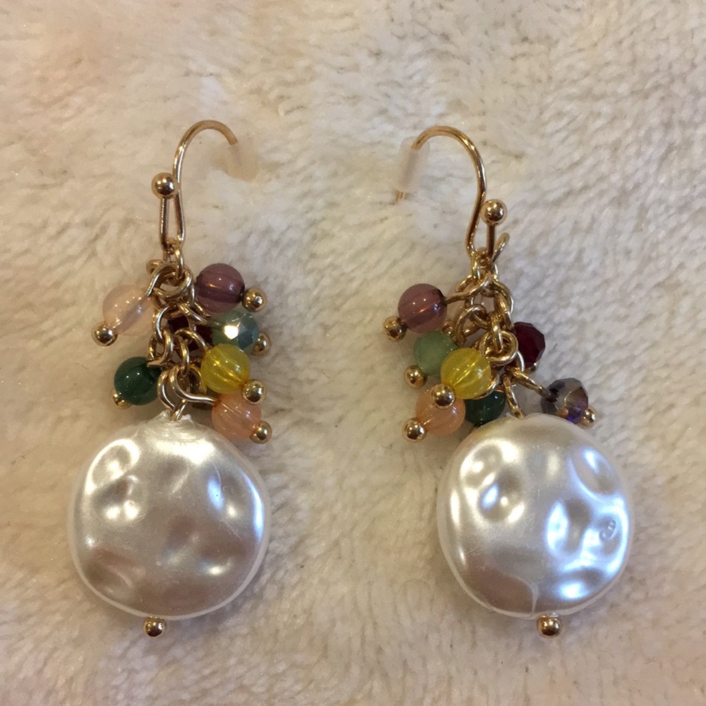 Bohemian Semi Precious Charm Faux Pearl Drop Fashion Pierced Earrings NWT HC 1.5